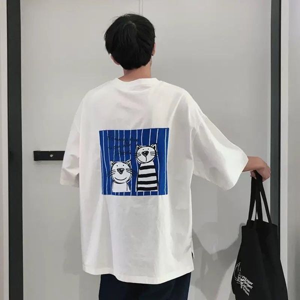 

short sleeve t-shirt fashion man korean-style trend cartoon hong kong style loose-fit half sleeve popular brand clothes students, White;black