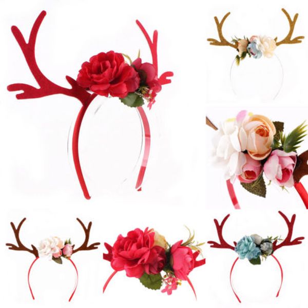 

christmas woman girl flower deer antler costume ear hairband headband party holiday new christmas deer horn flower headband