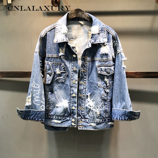 

2019 punk style letter print women autumn jacket coat loose style women denim jacket coat crop abrigos mujer jeans coats, Black;brown