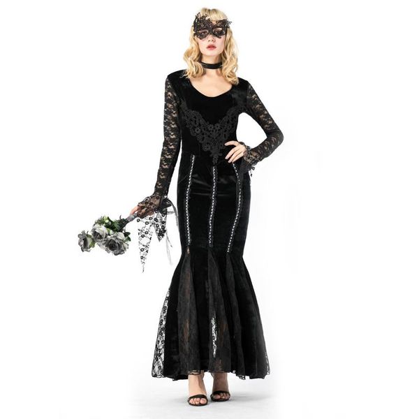 

длинные платья дамы хэллоуин костюмы сексуальное платье партии black lace vampire earl трубные платья, Silver