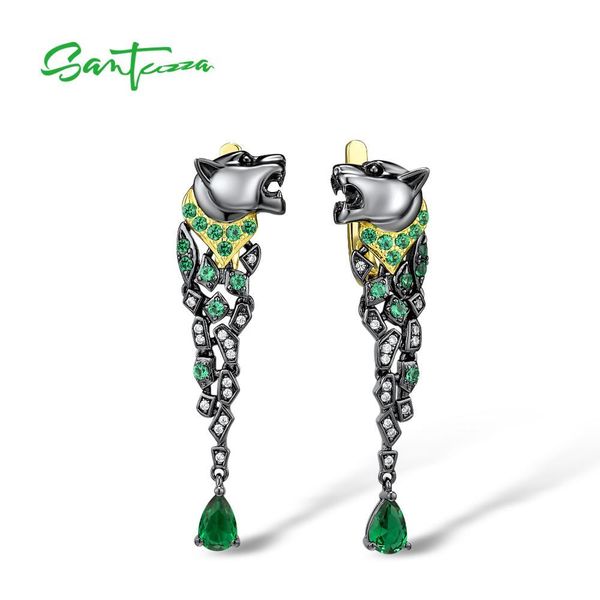 

santuzza silver earrings for women 925 sterling silver black color leopard sparkling green spinel stunning trendy fine jewelry cx200628, Golden