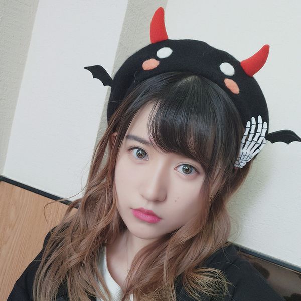 

cute devil wings horn beret for kawaii girl pumpkin hats halloween cosplay lolita harajuku warm berets wool autumn winter hat, Blue;gray