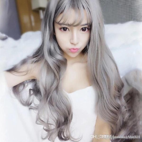 

2019 grey synthetic front wig dark root ombre gray wig heat resistant synthetic wigs for african american, Black