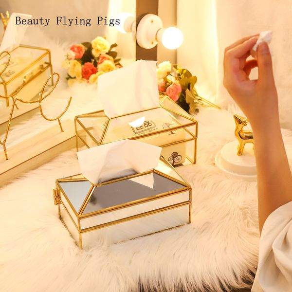

direct creative copper side glass tissue box ins wind living room table kitchen paper towel storage dressing table tray