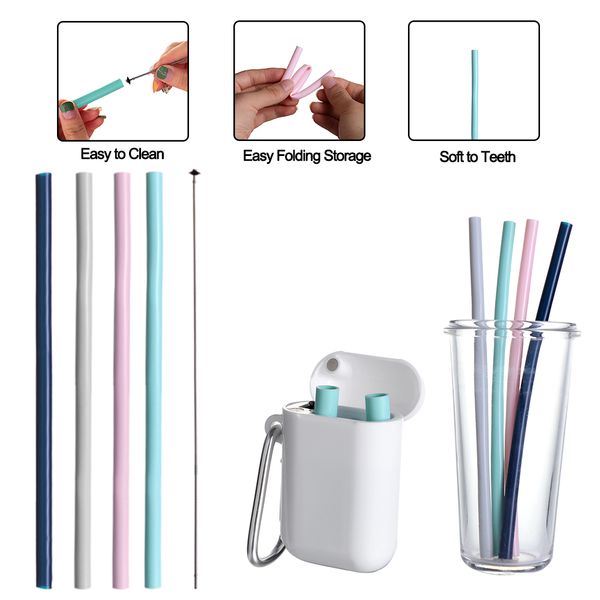 

3pcs portable eco-friendly reusable silicone collapsible drinking straw travel outdoor kitchen dining barware accessories tools