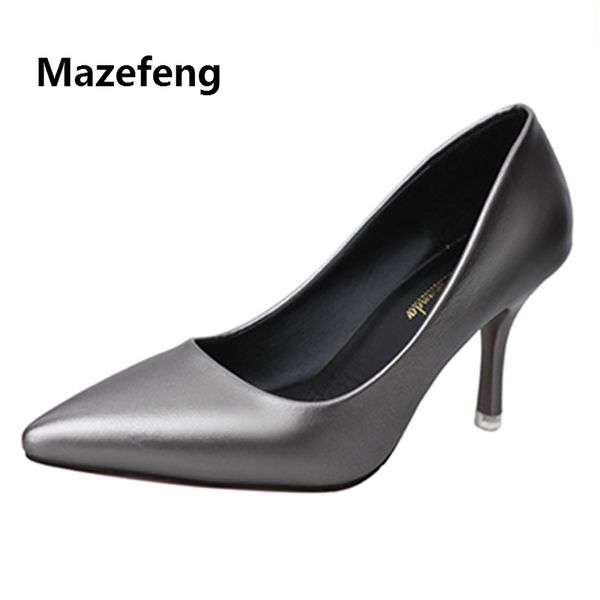 

mazefeng 2019 new summer women high-heeled shoes office&career women classic pumps pointed toe slip-on female pumps thin heel, Black
