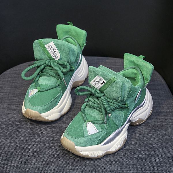 

rimocy 2020 spring green chunky sneakers women faux suede platform casual shoes woman thick sole vulcanize shoes tenis feminino y200424, Black