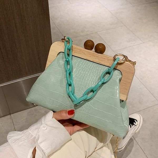 

crocodile pattern chain tote bag 2020 new high-quality pu leather women's designer handbag clip bag shoulder messenger