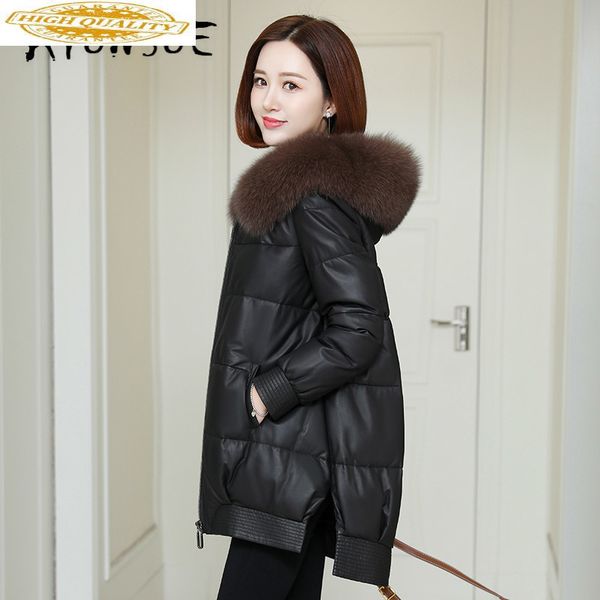 

real leather jacket women clothes 2019 duck down sheepskin coat fur collar winter jacket women down coat 19490 yy2157, Black