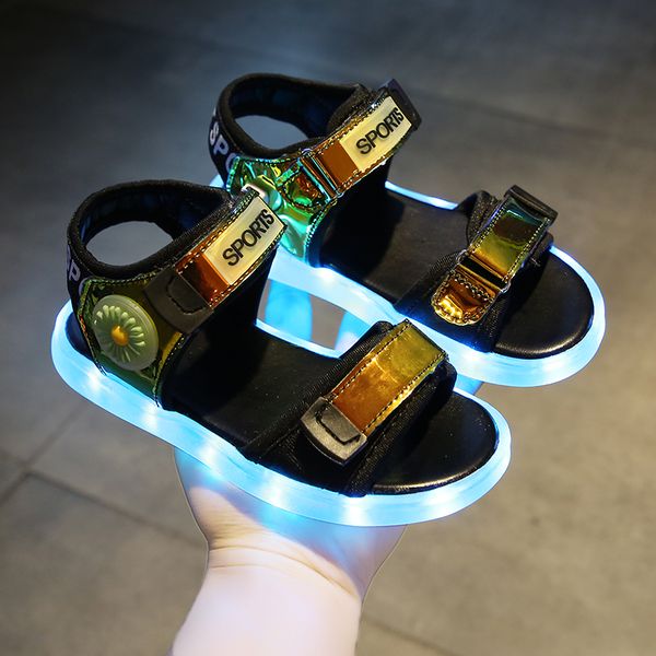 

unclejerry glowing sandals for child rechargable led shoes for summer boys and girls fashion sandal non-slip, Black;red