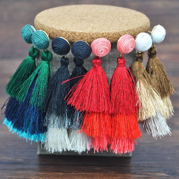 

earrings bohemia ethnic style tassel earrings personalized multi-layer silk thread earrings accessories, Silver