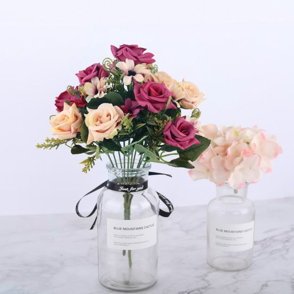 

small artificial rose silk flowers red wedding faux flowers for home living room decoration fake rose craft high quality