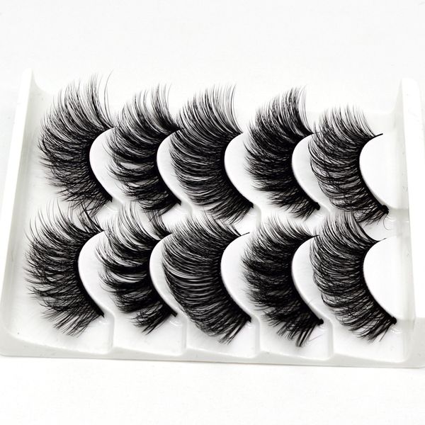 

5 pairs 3d faux mink hair false eyelashes wispies long cross lashes handmade eye makeup tools