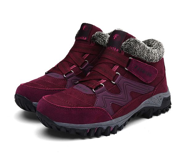 

women winter ankle boots warm women waterproof snow boots warm plush wedge waterproof suede flock casual shoes, Black