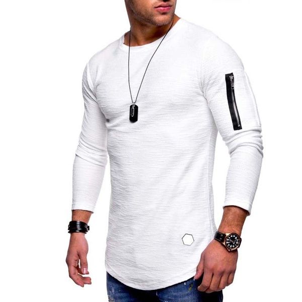 

men zipper long sleeve casual slim fit skinny t-shirts, White;black