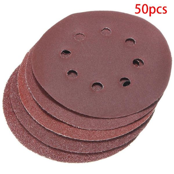 

50pcs grinding 40 60 80 120 240 grit cleaning multi function abrasive tools 125mm 8 hole polishing hook loop sanding disc set
