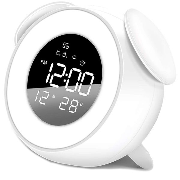 

kids alarm clock press control night light for bedrooms, multiple alarm sounds sunrise and sunset simulation, snooze function wa