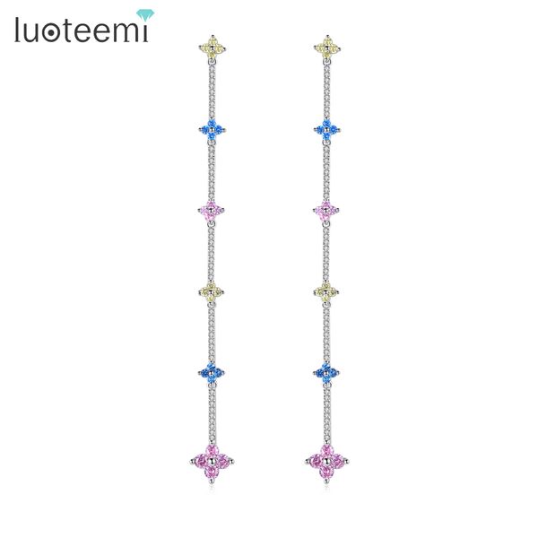 

luoteemi attractive small flower long chain thing drop earrings women bridal wedding double color dangle earring fashion jewelry, Silver