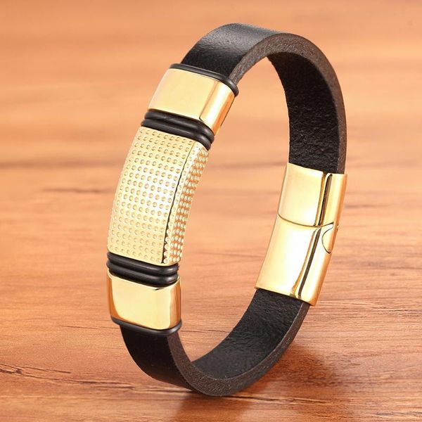 

xqni classic style combination accessories stitching diy men's stainless steel leather bracelet men jewelry lucky gift, Golden;silver