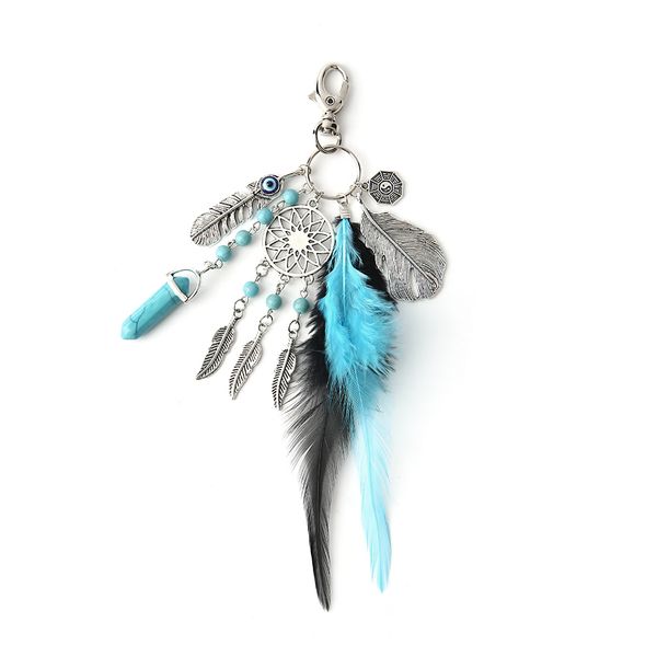 

feather diagrams pictures keychain for bag jewelry vintage car key-chain natural stone dreamcatcher key-ring gift &15, Silver