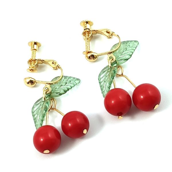 

new design earrings sweet fashion fruit cherry earrings female without pierced ear clips gift for women, Silver