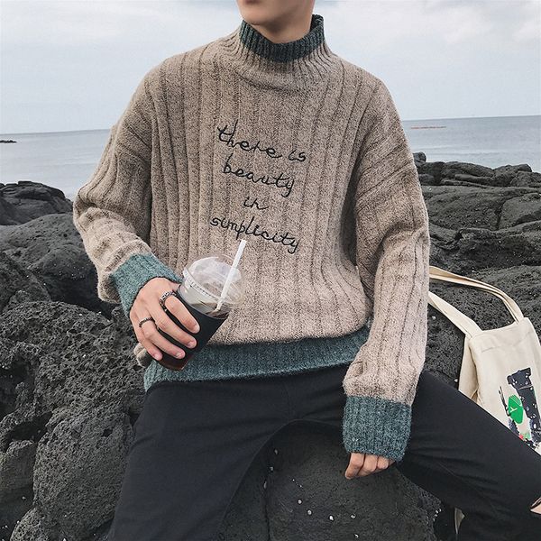 

2019 autumn and winter new contrast color loose letter embroidery long-sleeved sweater fashion casual pullover -2xl, White;black