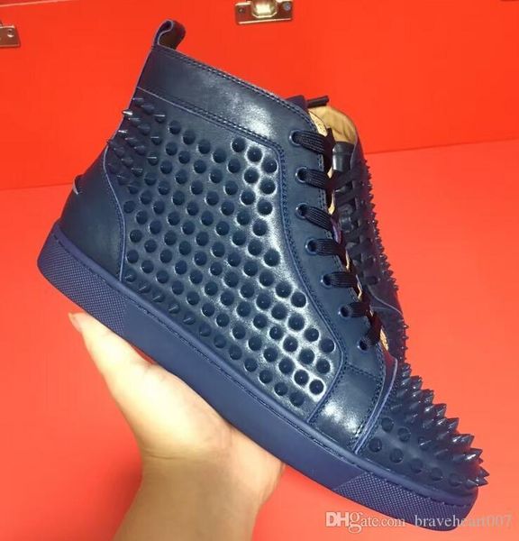 

2019 new designer brand studded spikes flats casual shoes red bottom shoes for mens women party lovers genuine leather sneakers 35-47 c2, Black