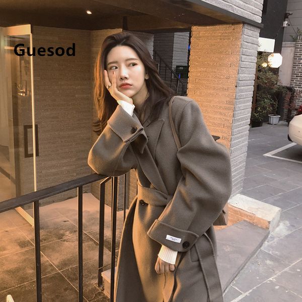

women wool coat 2019 new arrival 100% wool coat korean medium length outerwear autumn winter woolen outerwear loose, Black