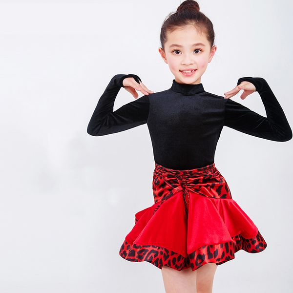 

latin dance costume girls latin practice clothes kids rumba/tango/samba performance clothes competition dresses dql1357, Black;red