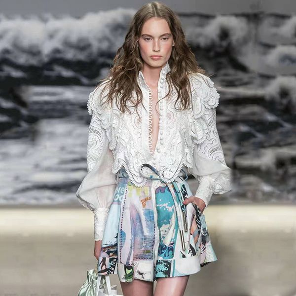 

2019 new arrive autumn blouse and pants 1 set, White