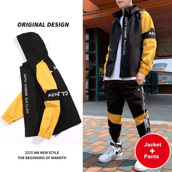 

jacket men's 2 piece set zipper sweatshirt men+hoodies men sport suit+sportswear set+men's casual hoodies+men tracksuits set, Black