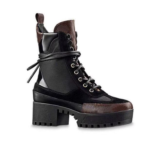 

classic western boots designer winter coarse heel women shoes 100% leather flamingos love arrow medal desert boot lace up lady thick, Black