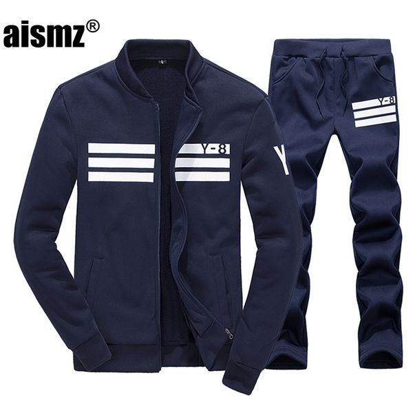 

aismz spring men set quality fleece sweatshirt + pants male tracksuit sporting sweat suits mens survetement sportswear, Gray