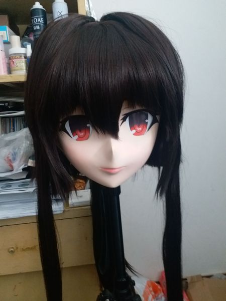 

новый 06) женский женский силиконовая резина маска для лица косплей kigurumi маска трансвестит кукла kigurumi японский kig аниме ролевая иг, Black;red