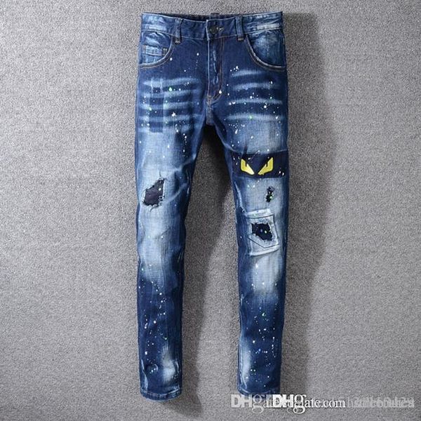 

20 fashion luxury designer mens jeans first choice with leather and sweaterslim fit motorcycle biker denim for men hip hop jeans, Blue