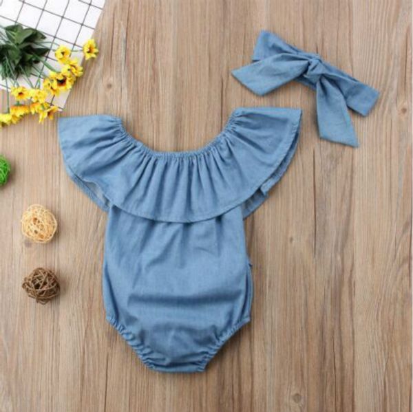 Baby Mode Strampler Baby Mädchen Robe Lotus Blatt Kragen Trägerlosen Strampler Kinder Casual Einfarbig Overalls mit Stirnband Heißer Verkauf