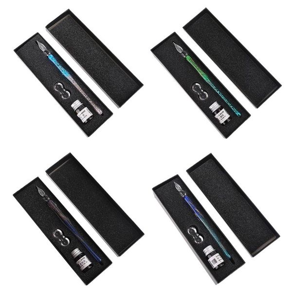 

gradient starry sky glass fountain dip pen holder signature ink calligraphy box