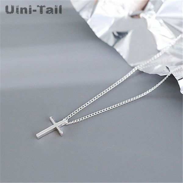 

uini-tail new 925 sterling silver cross simple pendant necklace japan and south korea fashion trend wild student jewelry