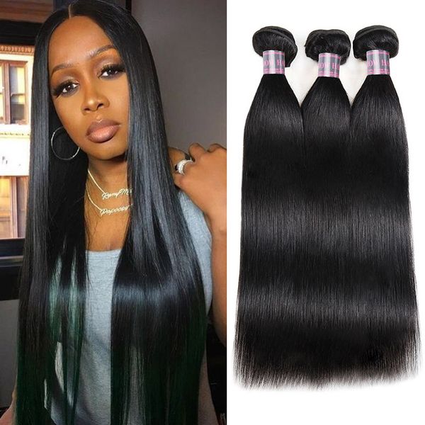 

необработанные бразильские прямые человеческие волосы 3 пучки оптовая дешевые перуанские индийские малайзии прямые пучки волос weave бесплат, Black