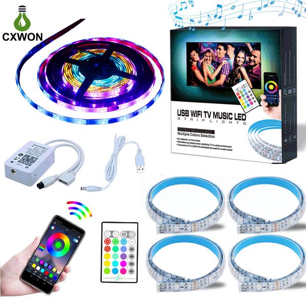 TV LED Back Light 5050 1M 2M DC5V RGB Faixa de LED Light WIFI Música controlador e cabo USB