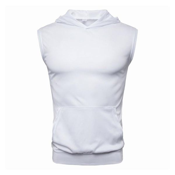 

summer solid color shirt fashion comfortable hooded men's sports sleeveless t-shirt skin friendly, Black;blue