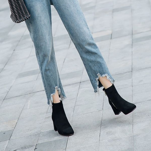 

big size 9 10 11 12 boots women shoes ankle boots for women ladies shoes woman winter square zipper plain, Black