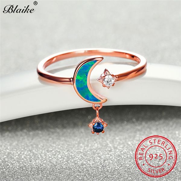 

925 серебряные кольца для женщин cute small star moon кольцо обручальные кольца розовое золото blue fire opal обручальное кольцо ювелирные и, Golden;silver