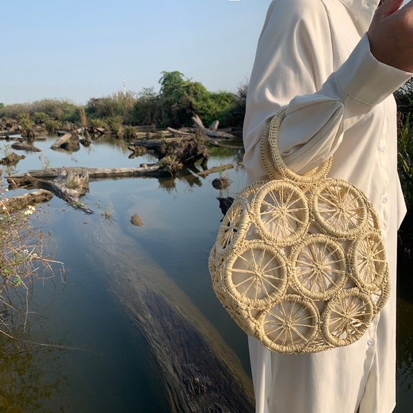 

woven rattan bag round straw shoulder bag small beach handbags women summer hollow handmade woven messenger crossbody