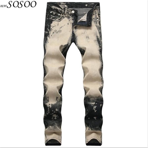 

new jeans for men splash-ink trousers cool classic jeans men #1604, Blue