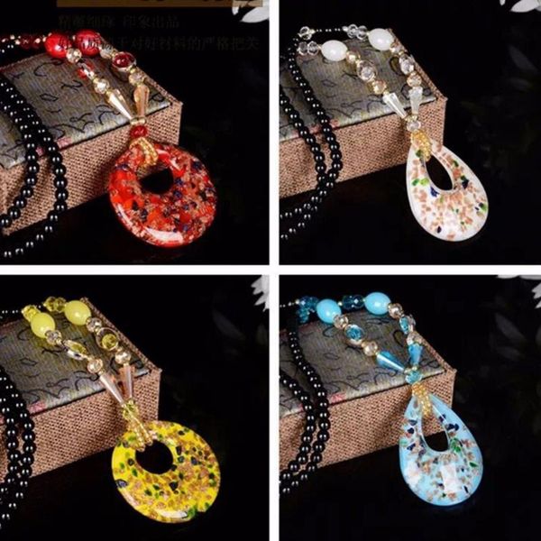 

natural glazed necklaces pendants for women original handmade collier femme statement colar maxi fashion crystal jewelry bijoux, Silver