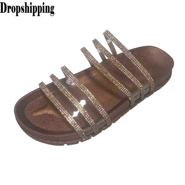 

sequins slipper for women's sandals straps flat slippers casual beach sliders outdoor crystal roman shoes zapatos de mujer #zb, Black