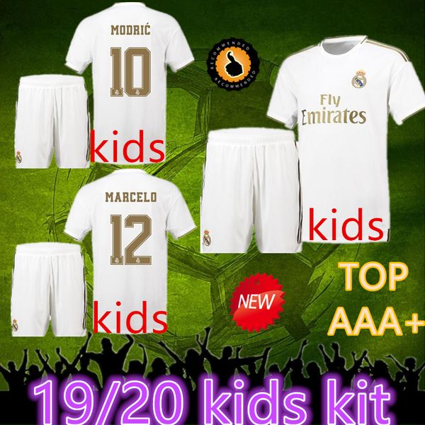 

2019 2020 real madrid kids kit home soccer jerseys 19 20 hazard home soccer shirt modric asensio vinicius jr isco kroos football uniform, Black