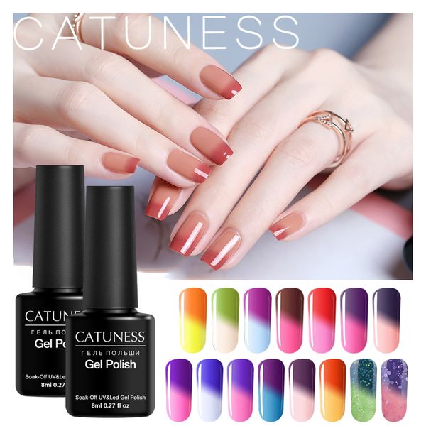 

catuness thermal glitter gel nail polish 8ml colors temperature color changing nail art gel lacquer diy soak off uv varnish, Red;pink