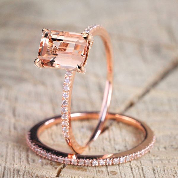

женский square ring set luxury rose gold filled кристалл циркона кольцо обручальное кольцо promise кольца для помолвки для женщин ювелирные, Golden;silver